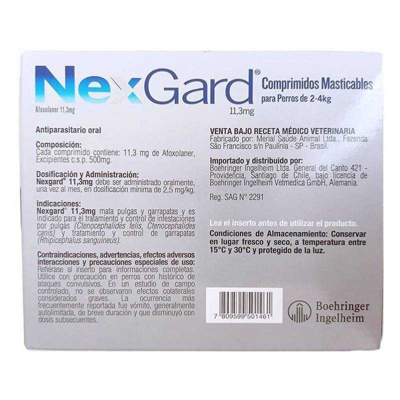 Nexgard antipulgas/garrapatas/ácaros, 1 Tableta masticable, de 2-4 kg