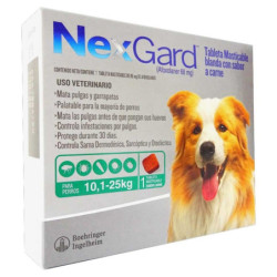 Nexgard antipulgas/garrapatas/ácaros, 1 Tableta masticable, de 10,1-25 kg