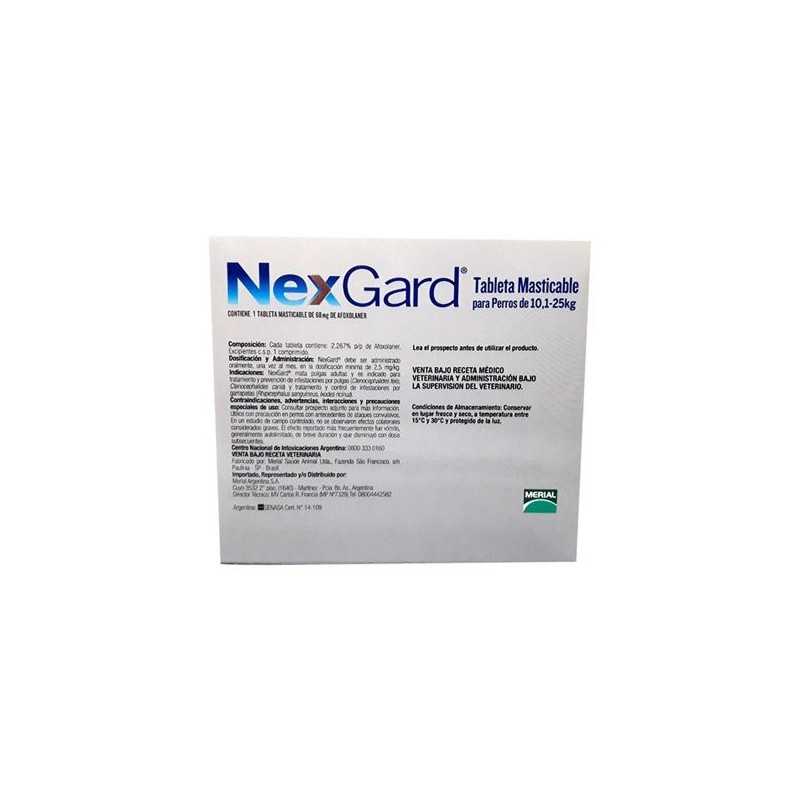 Nexgard antipulgas/garrapatas/ácaros, 1 Tableta masticable, de 10,1-25 kg