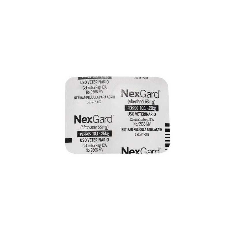 Nexgard antipulgas/garrapatas/ácaros, 1 Tableta masticable, de 10,1-25 kg