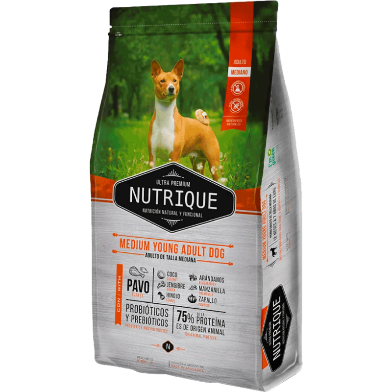 Nutrique Ultra Premium, Adulto Raza Mediana, Pavo, 12 kg