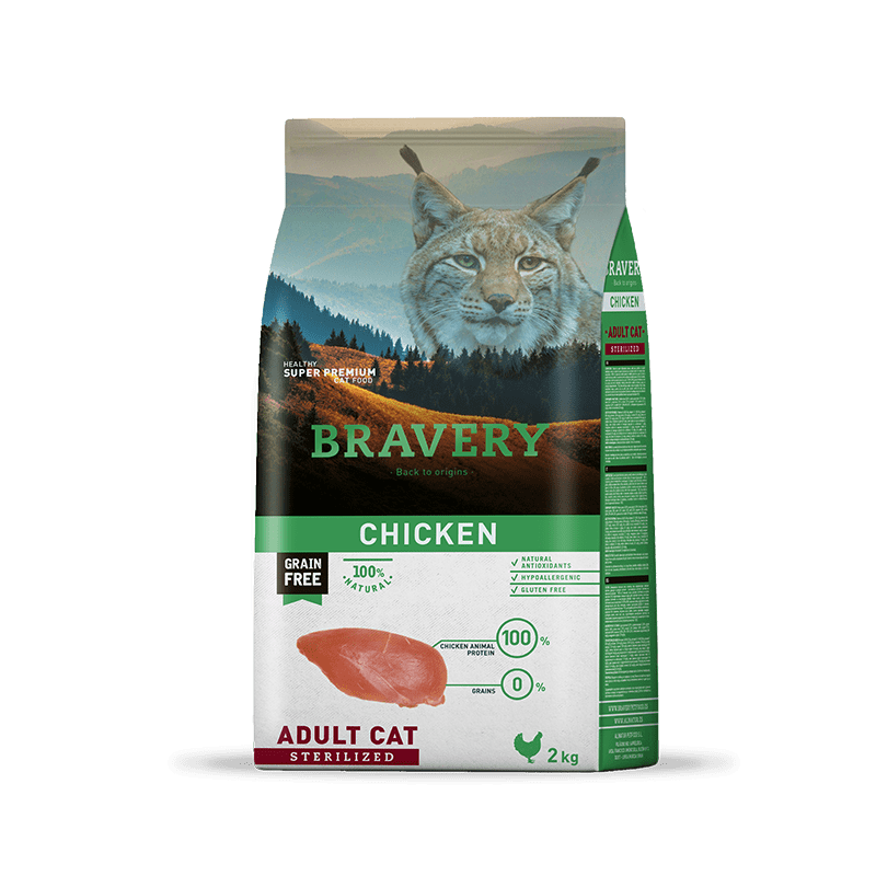 Bravery, Libre de granos, Gato Adulto Esterilizado, Pollo