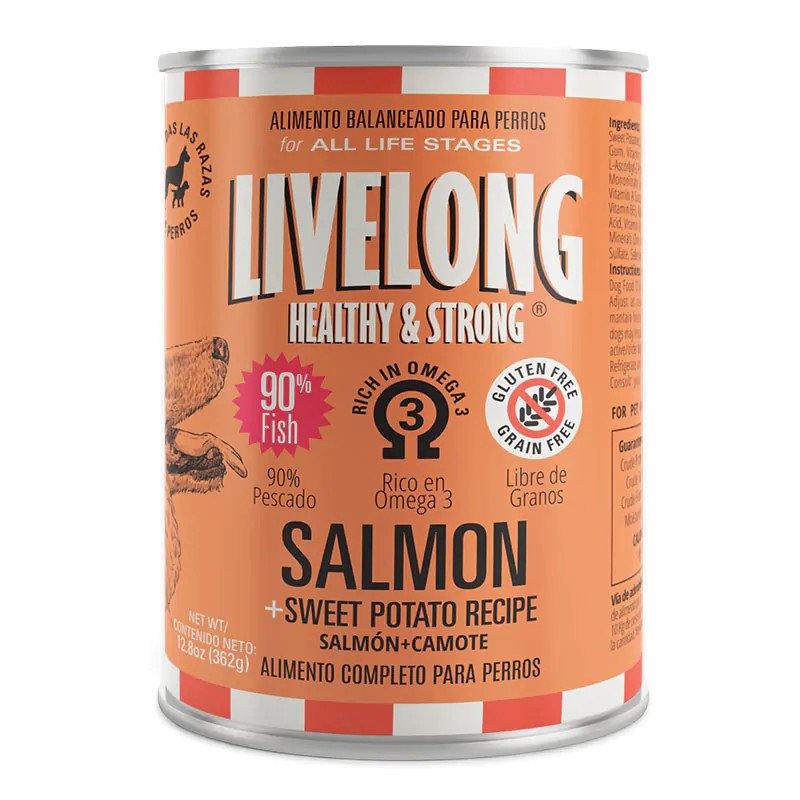 Livelong Natural, Libre de Granos y Gluten, Perro todas las edades. Salmón y Camote, 362 g