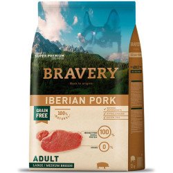 Bravery Monoprotéico, Libre de Granos, Adulto Razas Medianas y Grandes, Cerdo Ibérico, 12 Kg