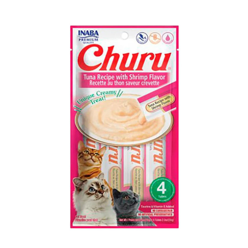 Churu, Snack cremoso, Atún con Camarón, 4 tubitos, 56g