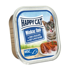 Happy Cat Paté, Libre de Granos, Gato Adulto, Res y Salmón, 100 g