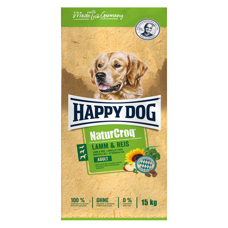 Happy Dog NaturCroq Lamm & Reis (Cordero & Arroz), Adulto Razas Medianas y Grandes, 15 kg