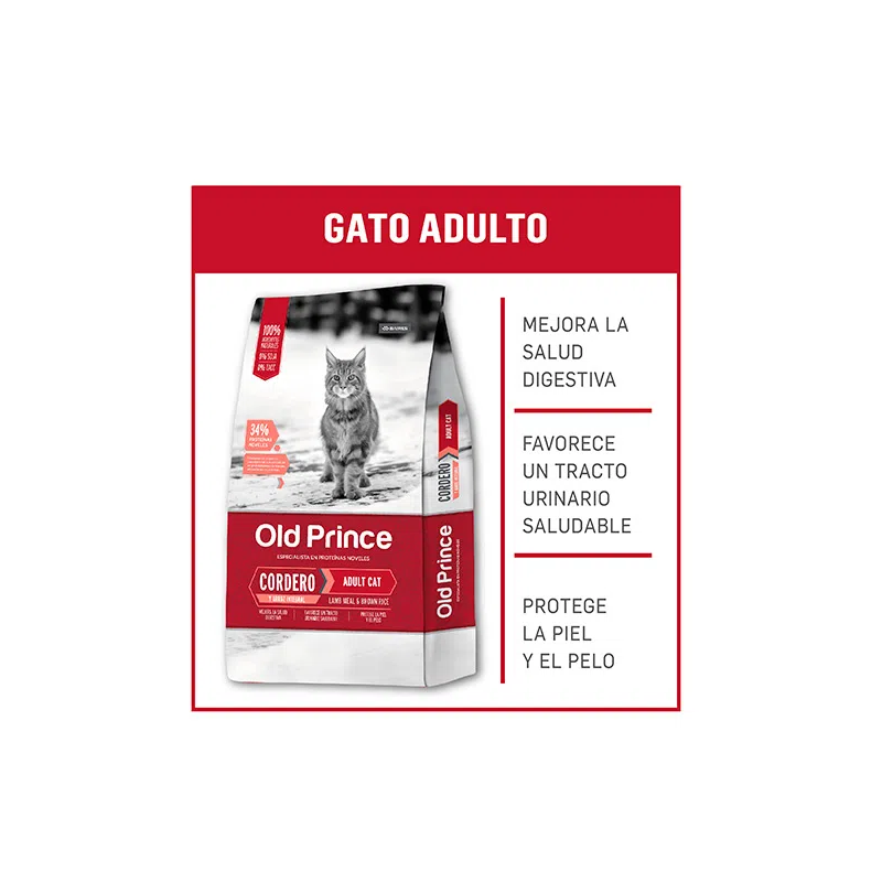 Old Prince Super Premium Gatos Adultos, Cordero y Arroz Integral