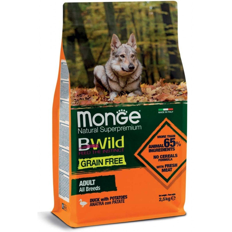 Monge Natural Super Premium, Libre de Granos, Adulto todas las Razas, Pato con Patatas.