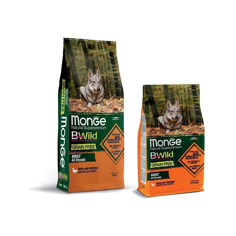 Monge Natural Super Premium, Libre de Granos, Adulto todas las Razas, Pato con Patatas.