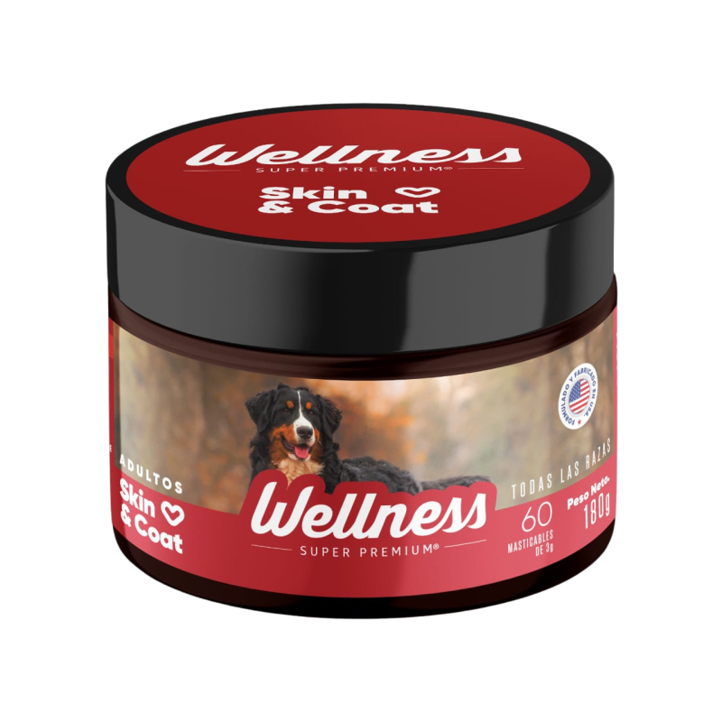 Wellness Vitaminas, Piel y Pelaje, Perros Adultos todas las razas, 60 Masticables, 180 g (60 x 3 g)