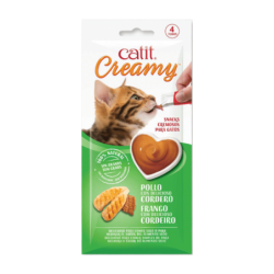 Catit Creamy, Snack Cremoso, Libre de Granos, Pollo con Cordero, 4 Tubos 40 g (4 x 10 g)