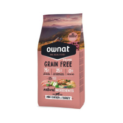Ownat Natural Super Premium, Libre de Granos, Adultos razas pequeñas, Pollo y Pavo Fresco 3kg