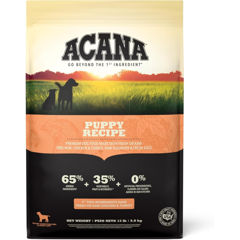 Acana Puppy Recipe, Cachorro todas las razas, Libre de granos, Pollo y Pavo frescos de libre pastoreo