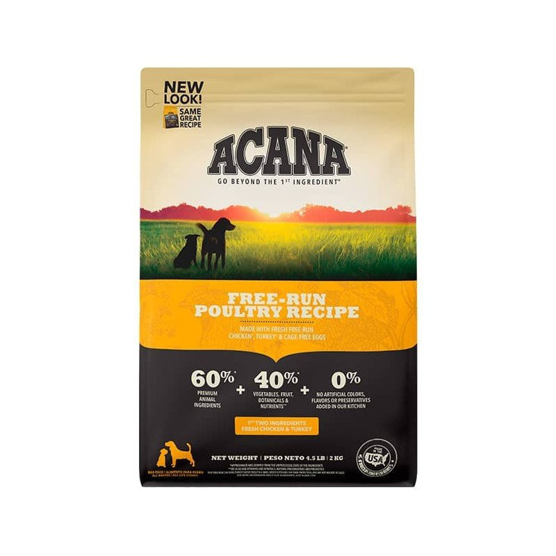 Acana Poultry Recipe, Libre de granos, Todas las razas y edades, Pollo y Pavo frescos de libre pastoreo