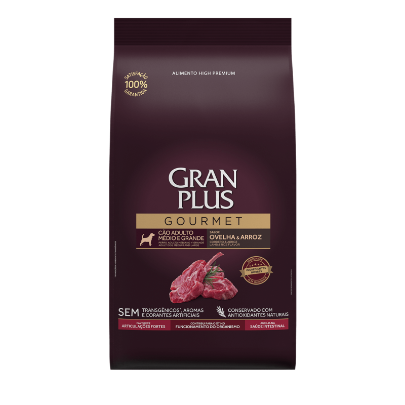 Gran Plus Gourmet, Perro Adulto, Cordero y Arroz, 15 kg