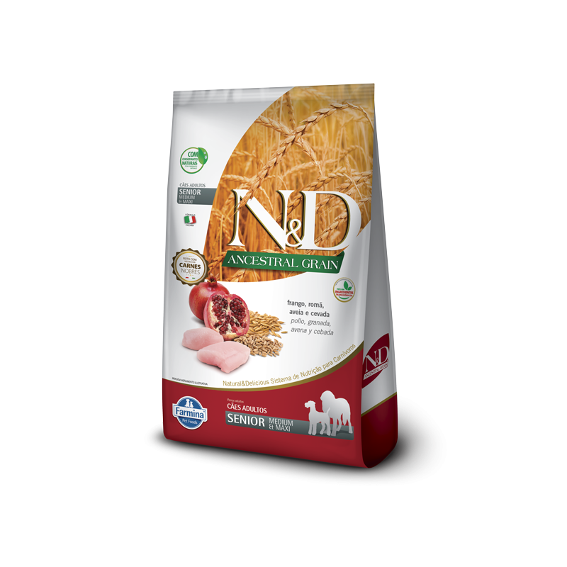 N&D Super Premium, Adulto Razas Medianas y Grandes Senior (Edad madura), Pollo y Granada, 10,1 kg